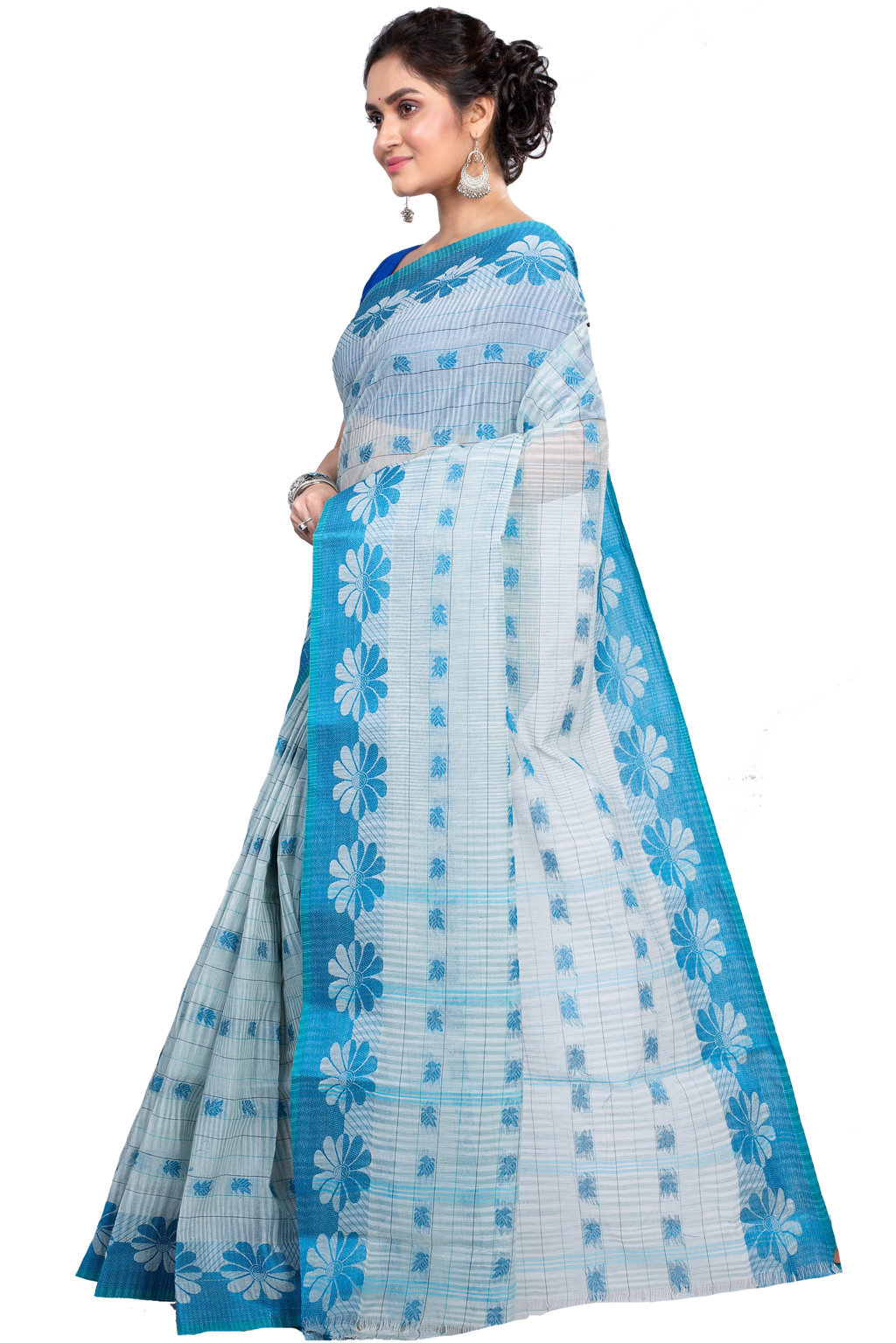 Sky Blue Pure Cotton KotkiTat Tant Saree (893)